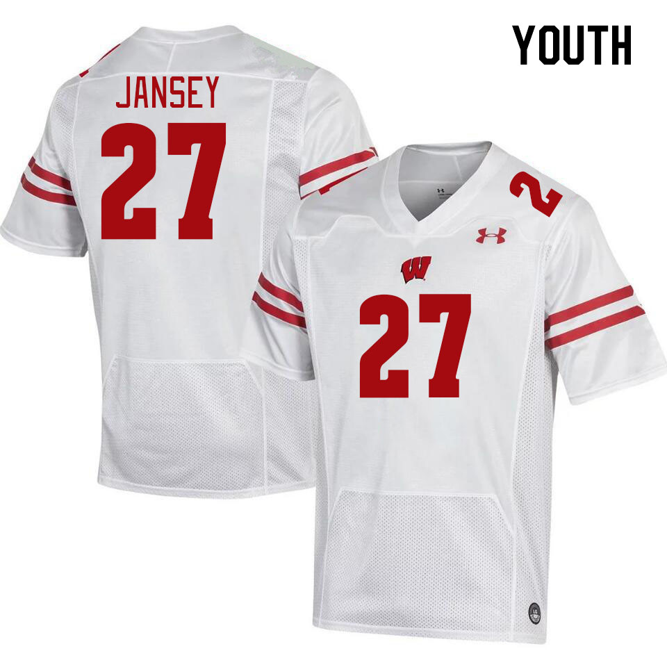 Youth #27 Tyler Jansey Winsconsin Badgers College Football Jerseys Stitched Sale-White